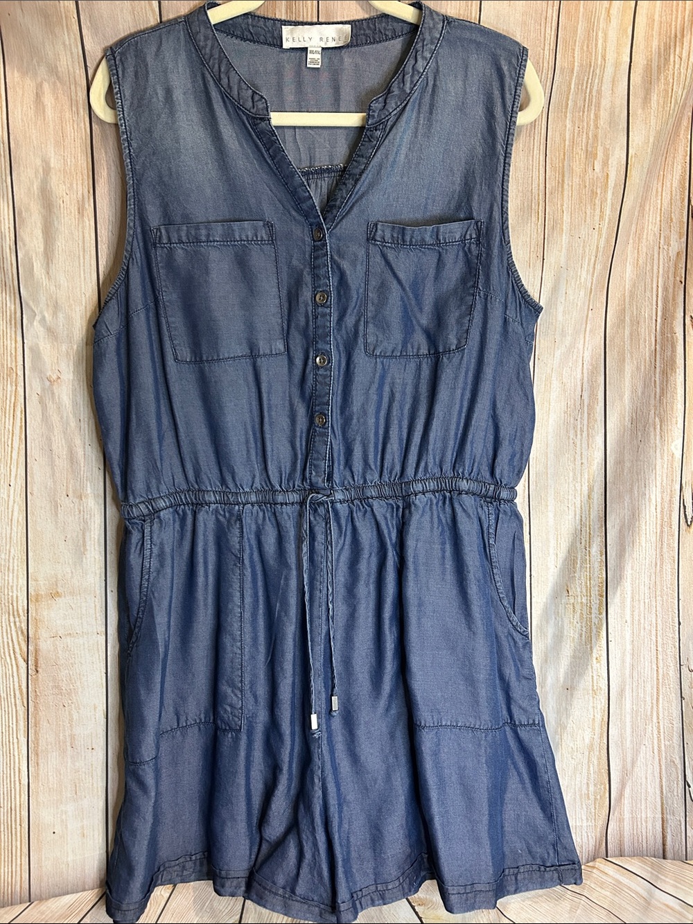 Kelly Renee Chambray Sleeveless Romper in Dark Blue